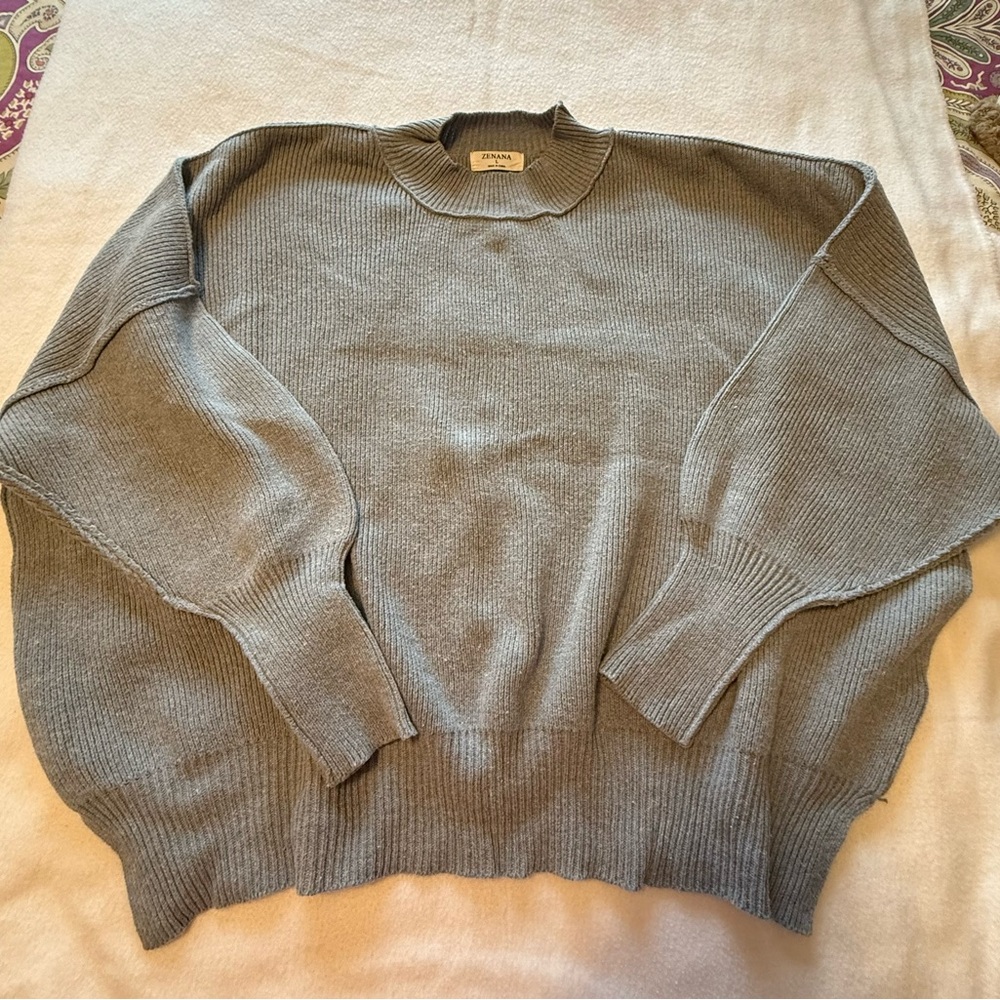 Zenana Gray Mock Turtleneck Oversized Sweater